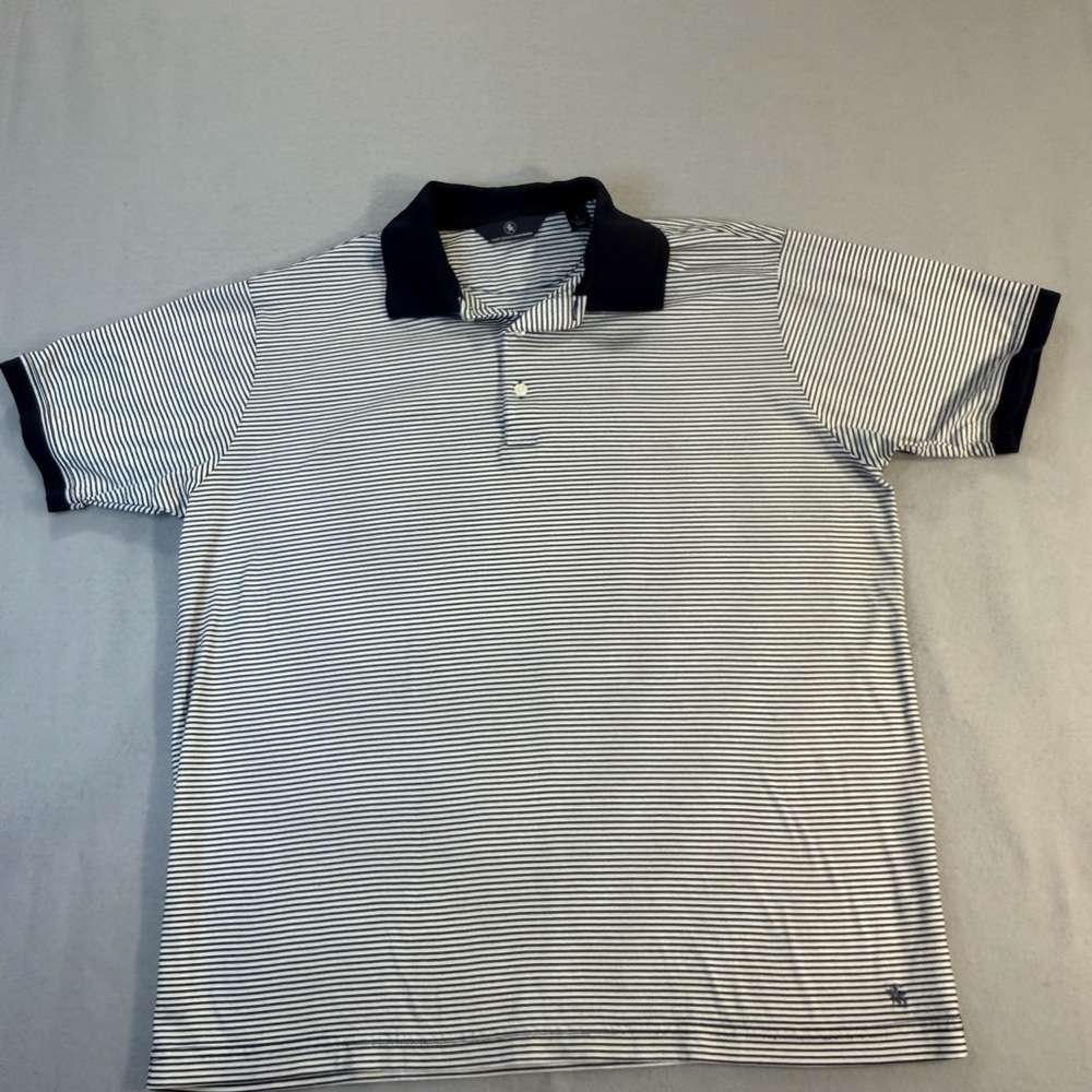 Hart Schaffner Marx Striped Polo Shirt Mens Large Black White Short Sleeve